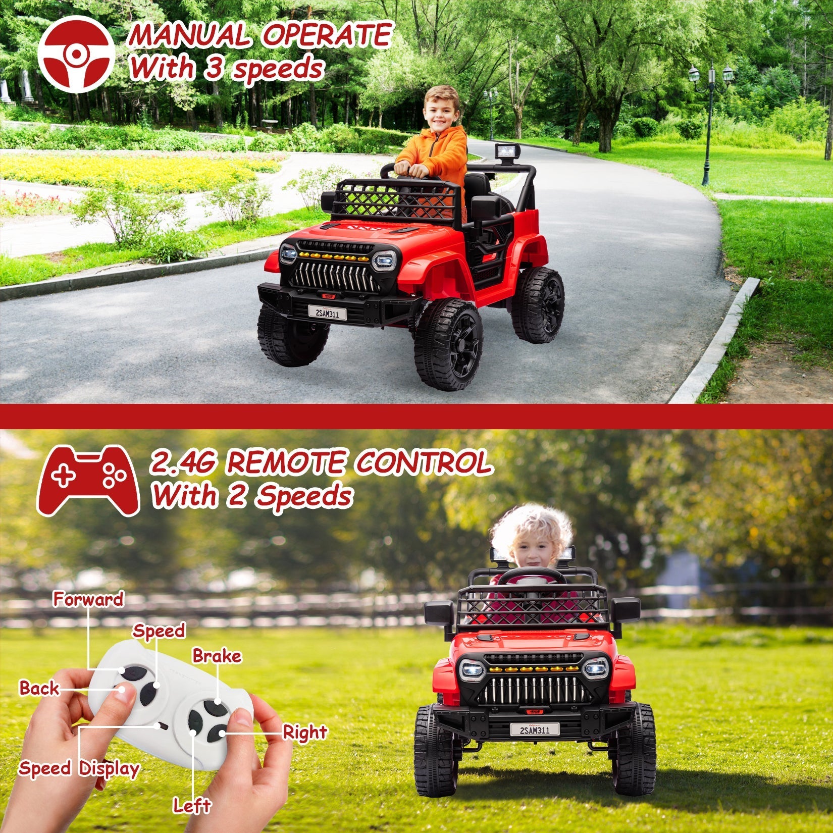 Garvee Ride - P Series: 12V Kids Ride On Truck for Toddles age 3+,with 2.4G Remote Control, Spring Suspension, Battery Display, LED Lights, Music, Battery Powered Ride on Car - Red