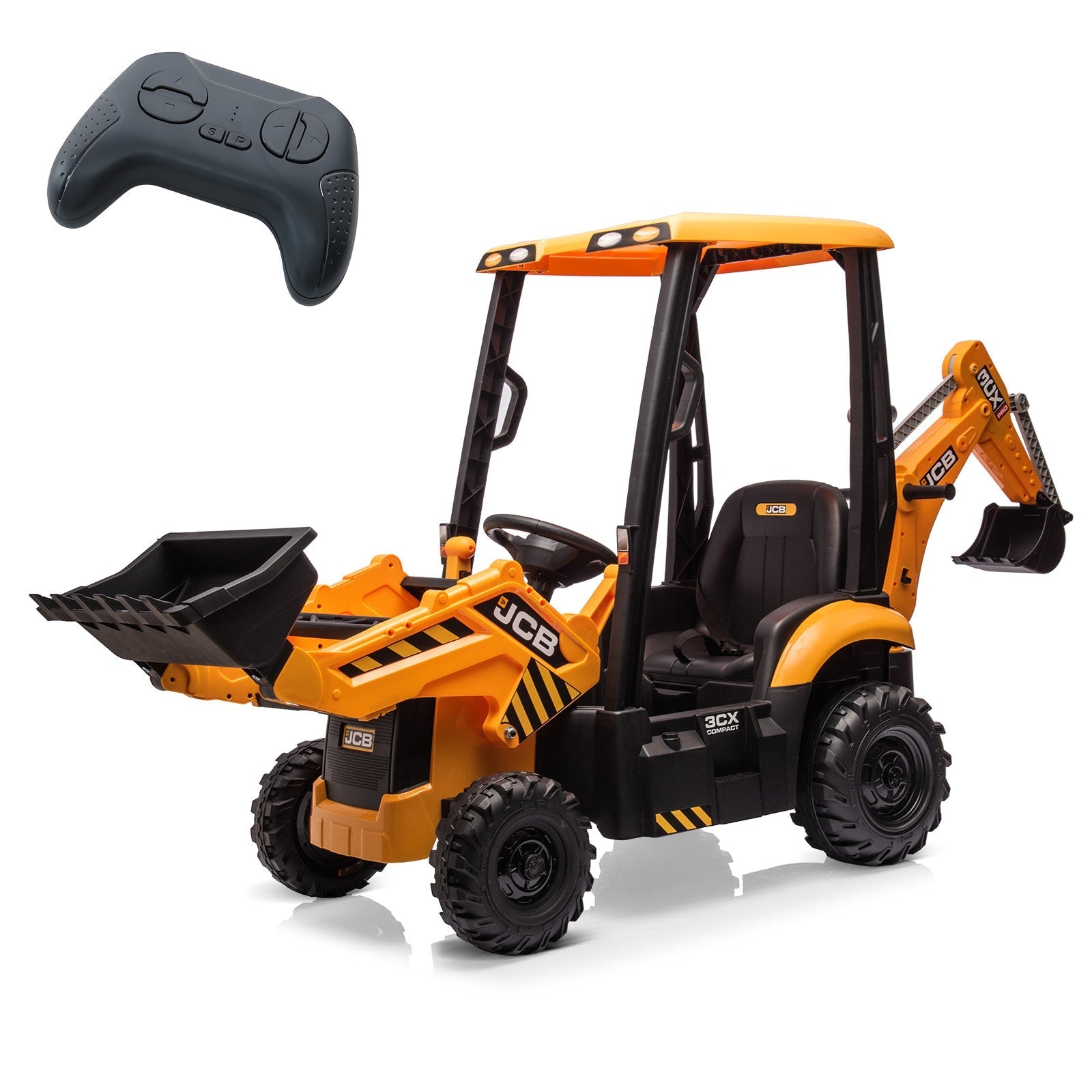 Garvee Ride - P Series: 4-in-1 Ride-On Tractor for Kids: Excavator, Bulldozer, Removable Tent, 12V Battery, Remote Control, Front Loader, Horn, EVA Tires - Yellow