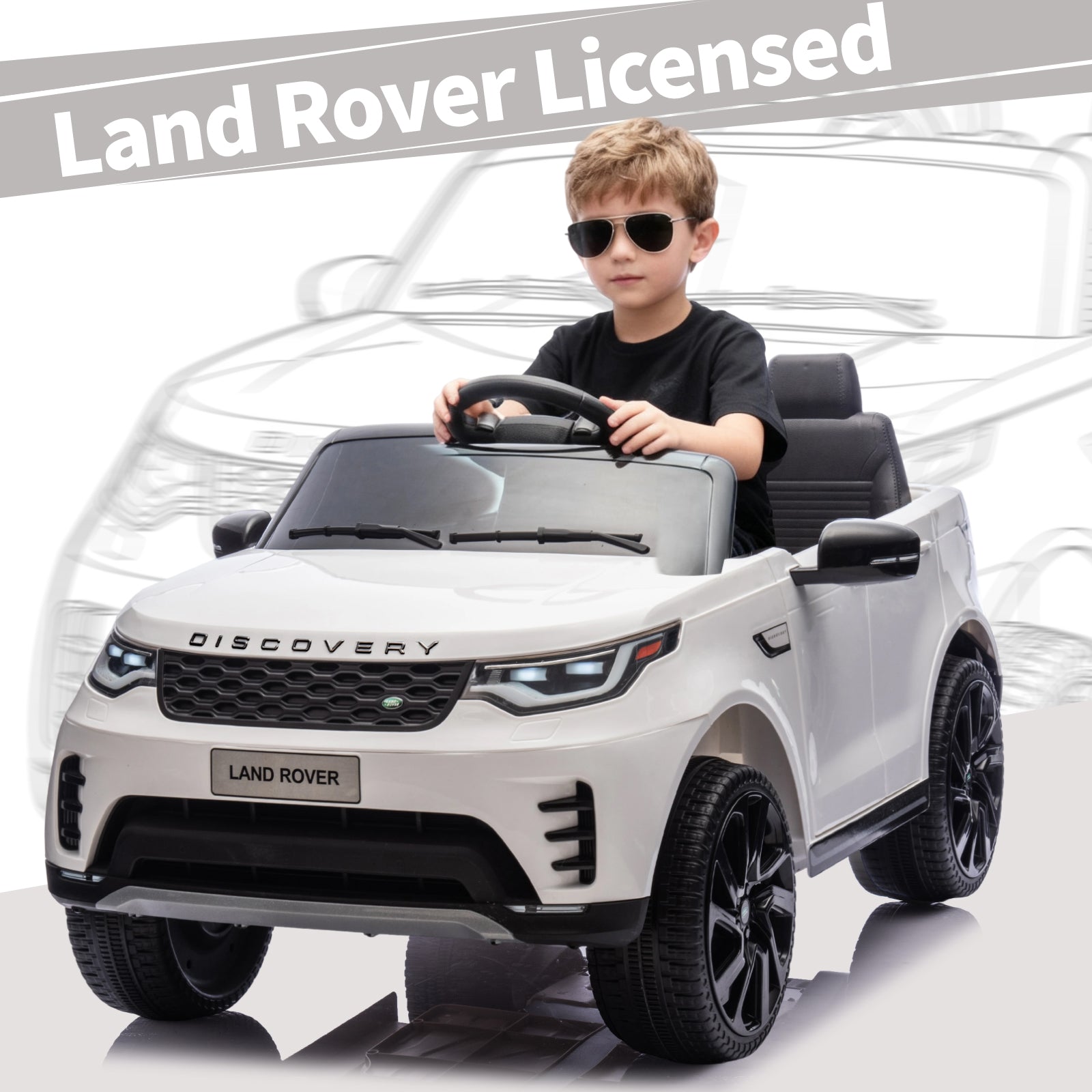 Garvee Ride P Series 12V Kids Ride On Car Land Rover Style Dual Motors 3 Speed Modes 4.5Ah Battery Safety Seatbelt Remote Control Black Outdoor Play - White