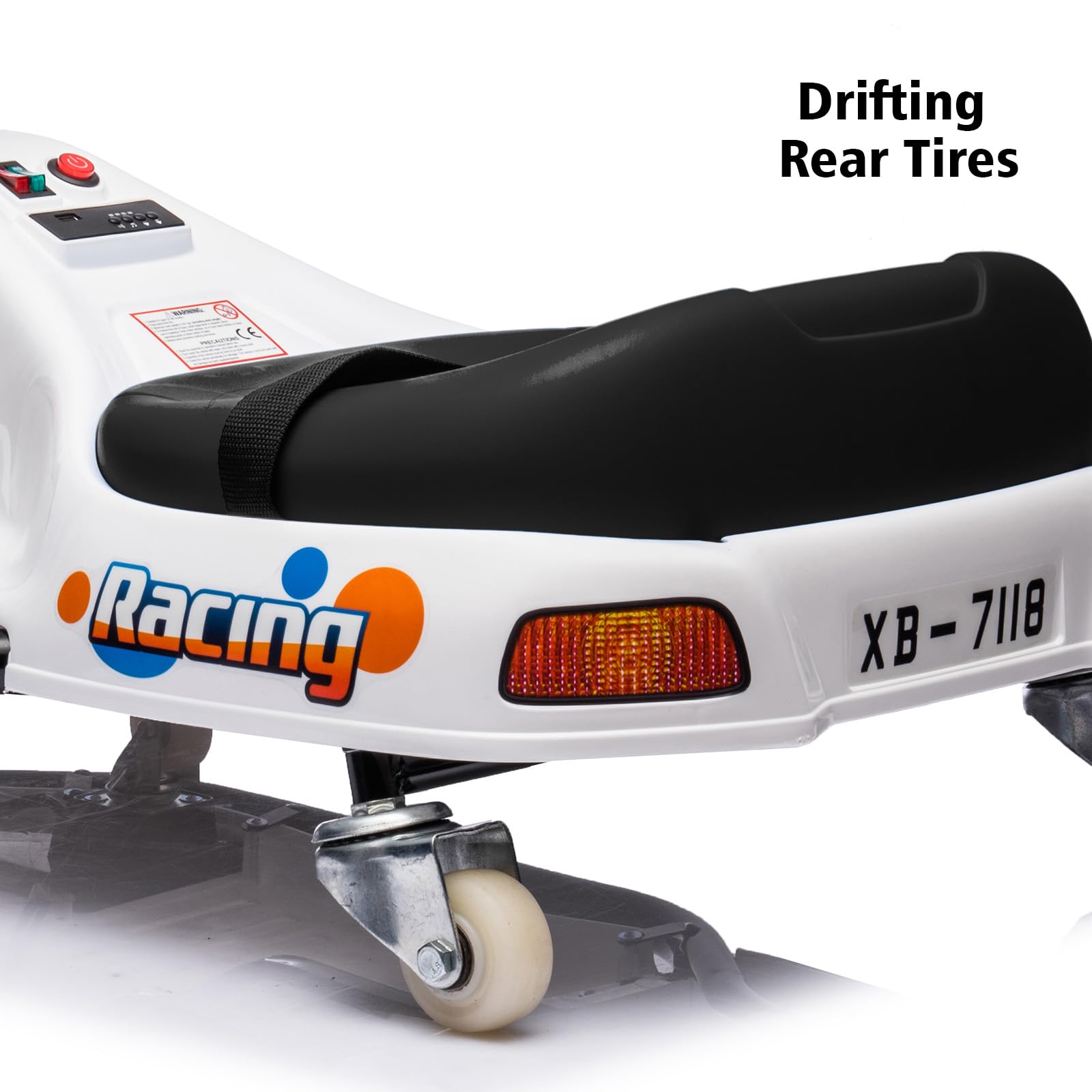 Garvee Ride - P Series: 360 Degrees Rotating Ride On Drift Car,Electric Drifting Go Kart,24V Ride On Race Car,Variable Speed for Kids,Simplified Drift System,Flashing Lights, Flag, Music - White