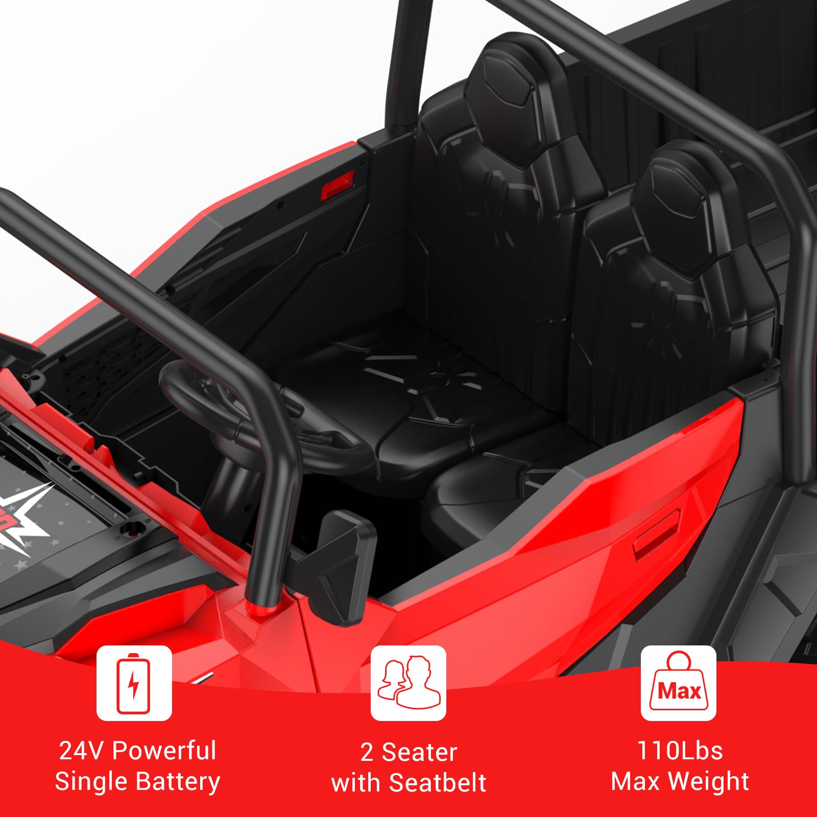 Garvee Ride - P Series: 24V 4WD Electric Ride On Dump Truck with Remote Control, 2-Seater, Music Player, LED Lights, Key Start Safety System, Durable Plastic, Off-Road Kids Toy for Ages 3+ - Red