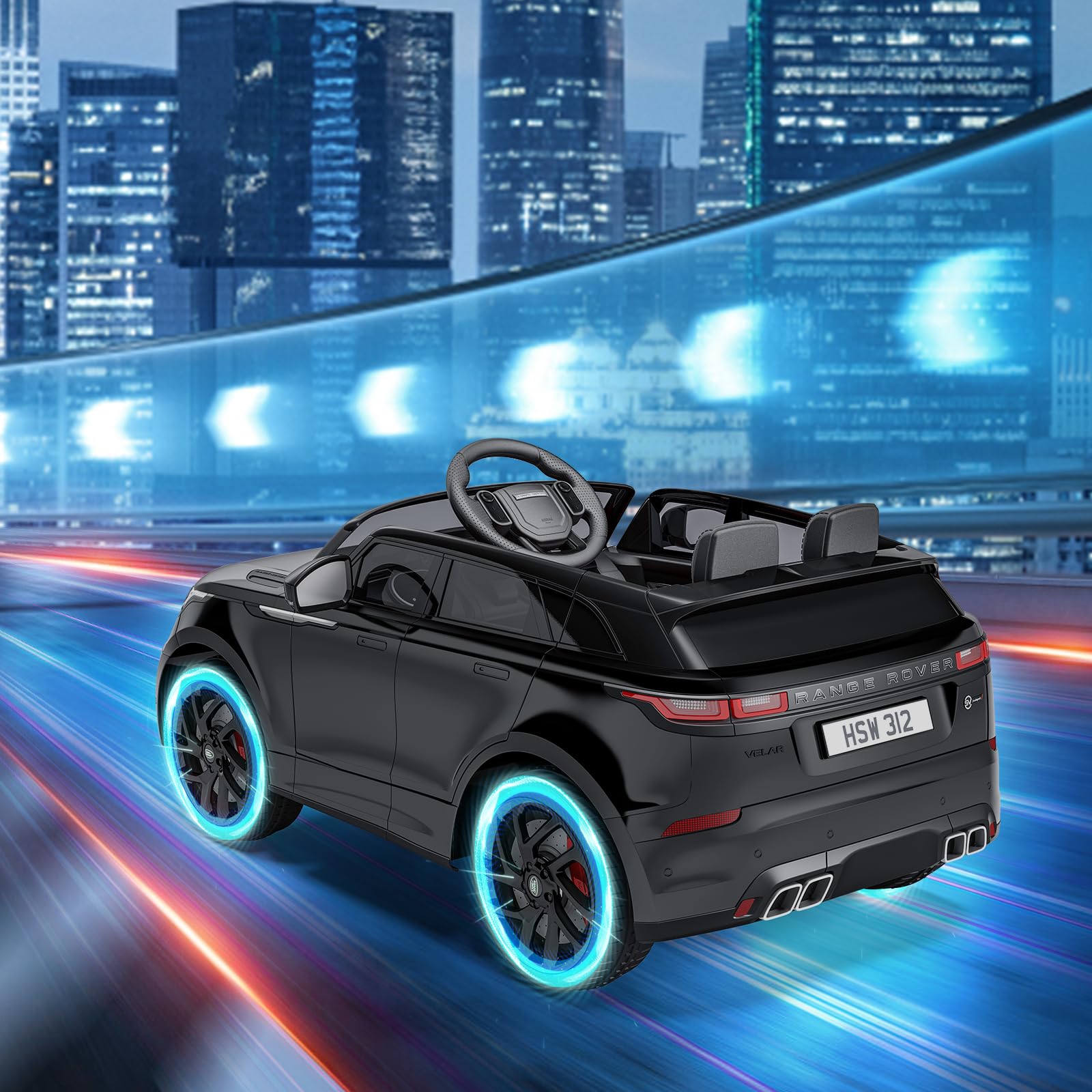 Garvee Ride - P Series: 3-8, 12V Licensed Land Rover Ride Electric Car for Kids with Parent Remote Control, MP3 Player, Rocking, Pull Rod - Black