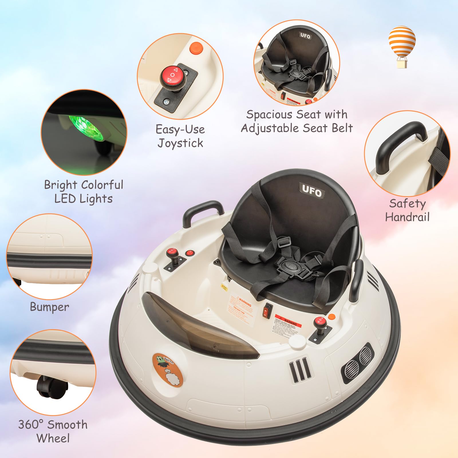 Garvee Ride B Series 12V Electric Ride on Bumper Car for Toddlers, Kids Bumper Car with Remote Control, LED Lights & 360 Degree Spin, Indoor and Outdoor for 18+ Months Kids - White