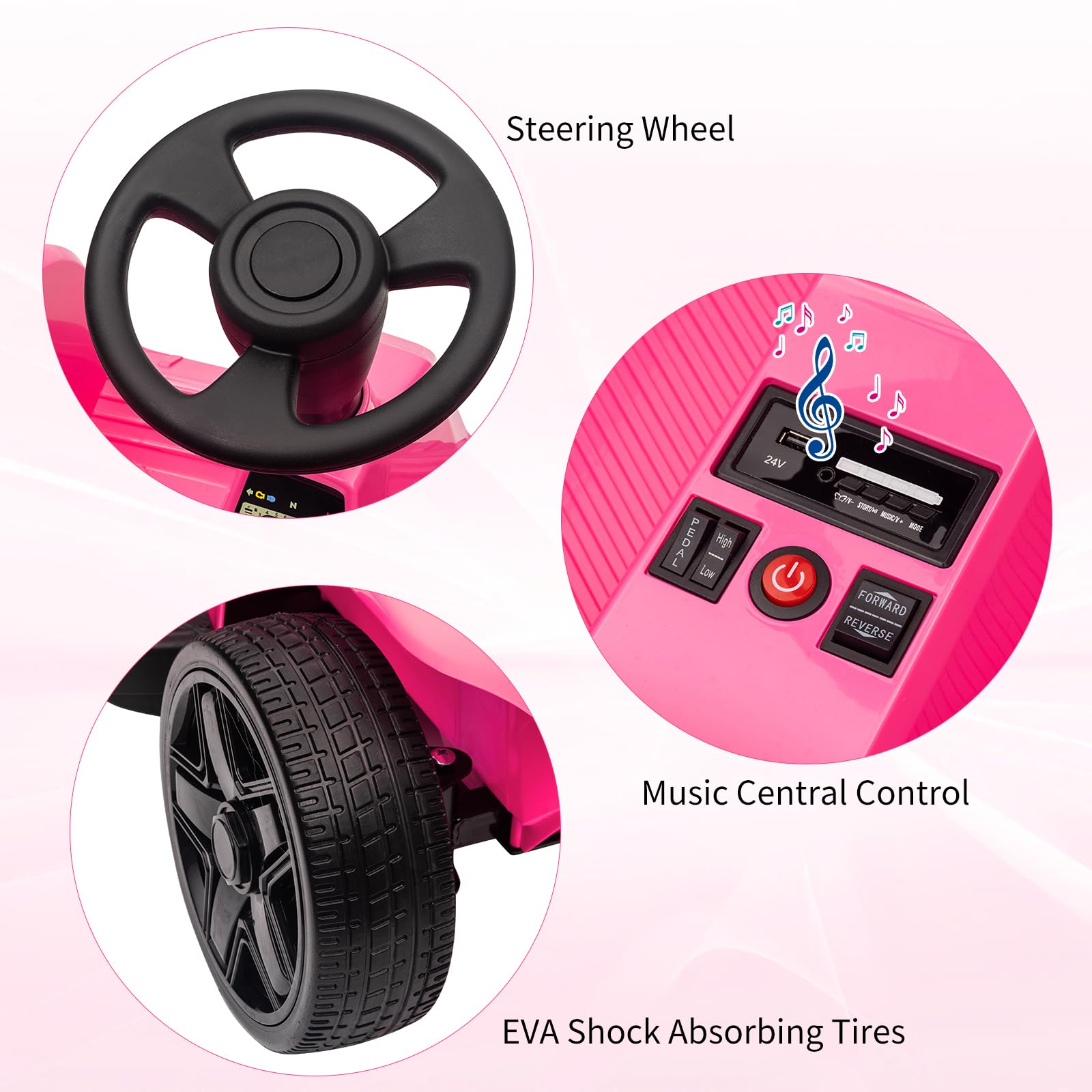 Garvee Ride - P Series: 2 Seaters 4-Wheelers Electric Ride On Toy for Kids, 24V 120W*2 Powerful Motors Max Load 200 Lbs, Two Driver Modes + Remote Control Modes for Toddlers Child with Music, USB, Storage Box, Pink-Color