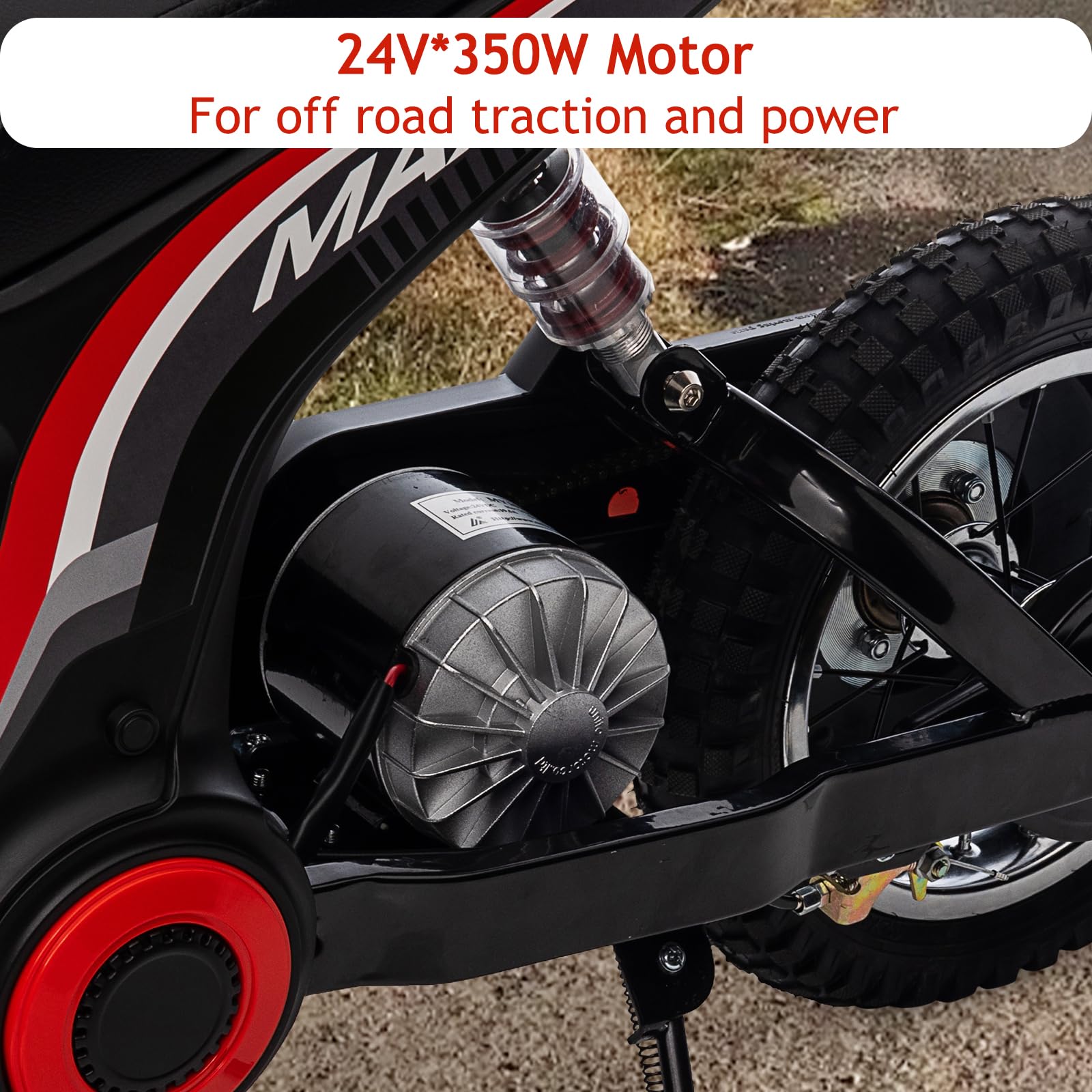Garvee Ride - T Series: 24V-10A 350W Ride On Electric Dirt Bike For Kids Ages 13+, 14.29MPH, 3-Speed - Red-9
