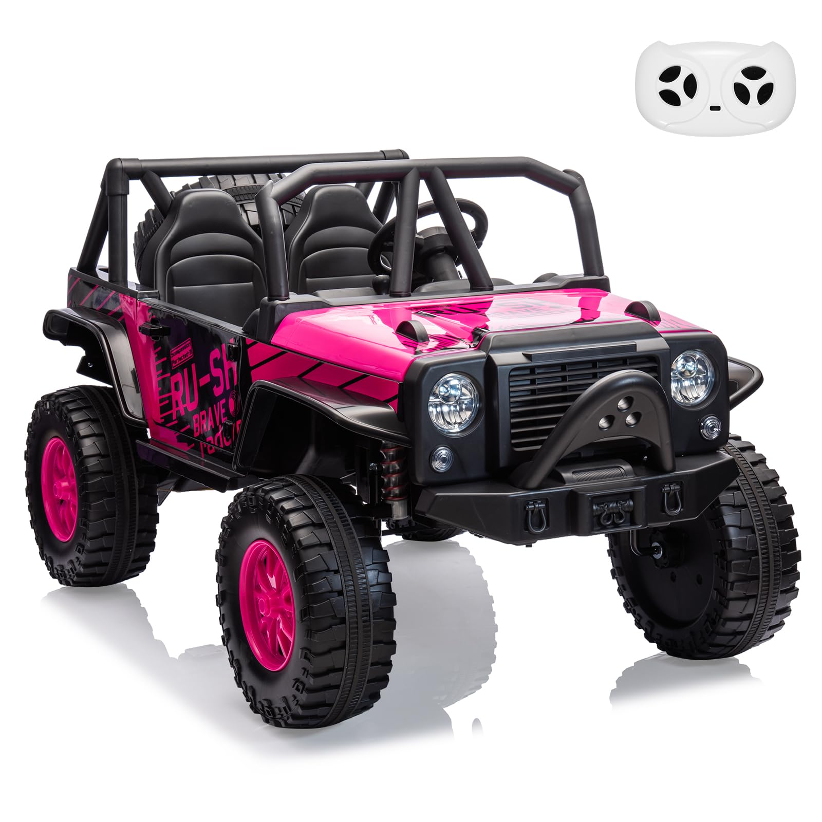 Garvee Ride - P Series: 2-Seater Ride On Truck for Kid, 24V Battery Powered Kids Car with Remote Control, 19" Extra Wide Seat, 2 Motors, Led Light, Enhanced Suspension - Rose