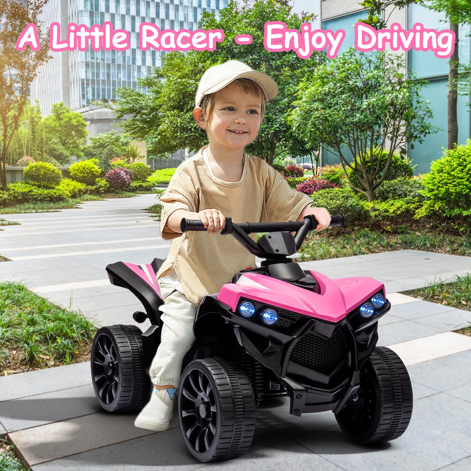 Garvee Ride - P Series: 6V Quad ATV for Kids Toddler 3+ years, Max 55lb Capacity ,With LED, Music, Foot Pedal, Wear-Resistant Wheels, 1.9 MPH - Pink