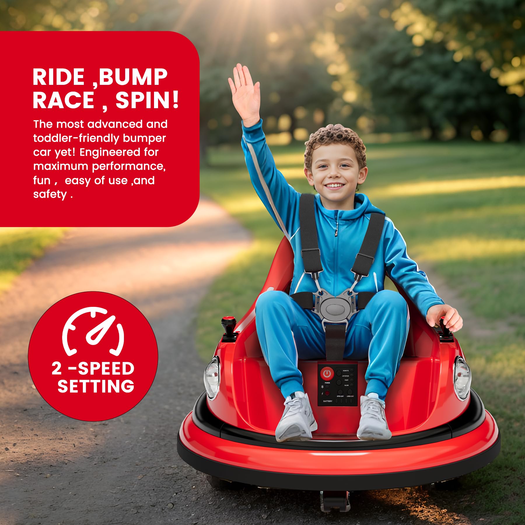 Garvee Ride - P Series: 12V Ride on Toddler Bumping Car W/Remote Control, LED Lights & 360 Degree Spin, ASTM Certified - Red