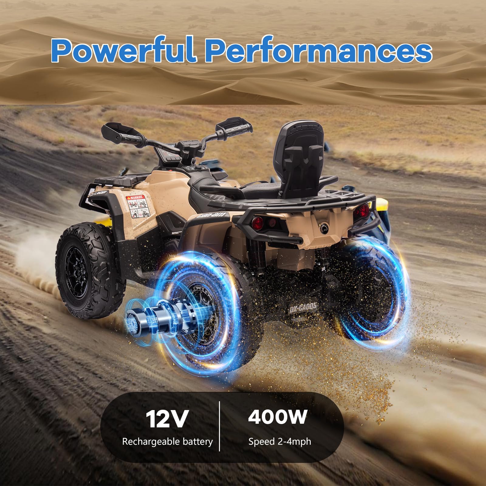 Garvee Ride - P Series: 12V Ride-On Toy Car for Toddlers, 4-Wheel Vehicle with 2-Seater, Remote Control, LED Lights, Music, and Spring Suspension, Electric Car for Kids, 2-4 Mph Safety Speed, Brown
