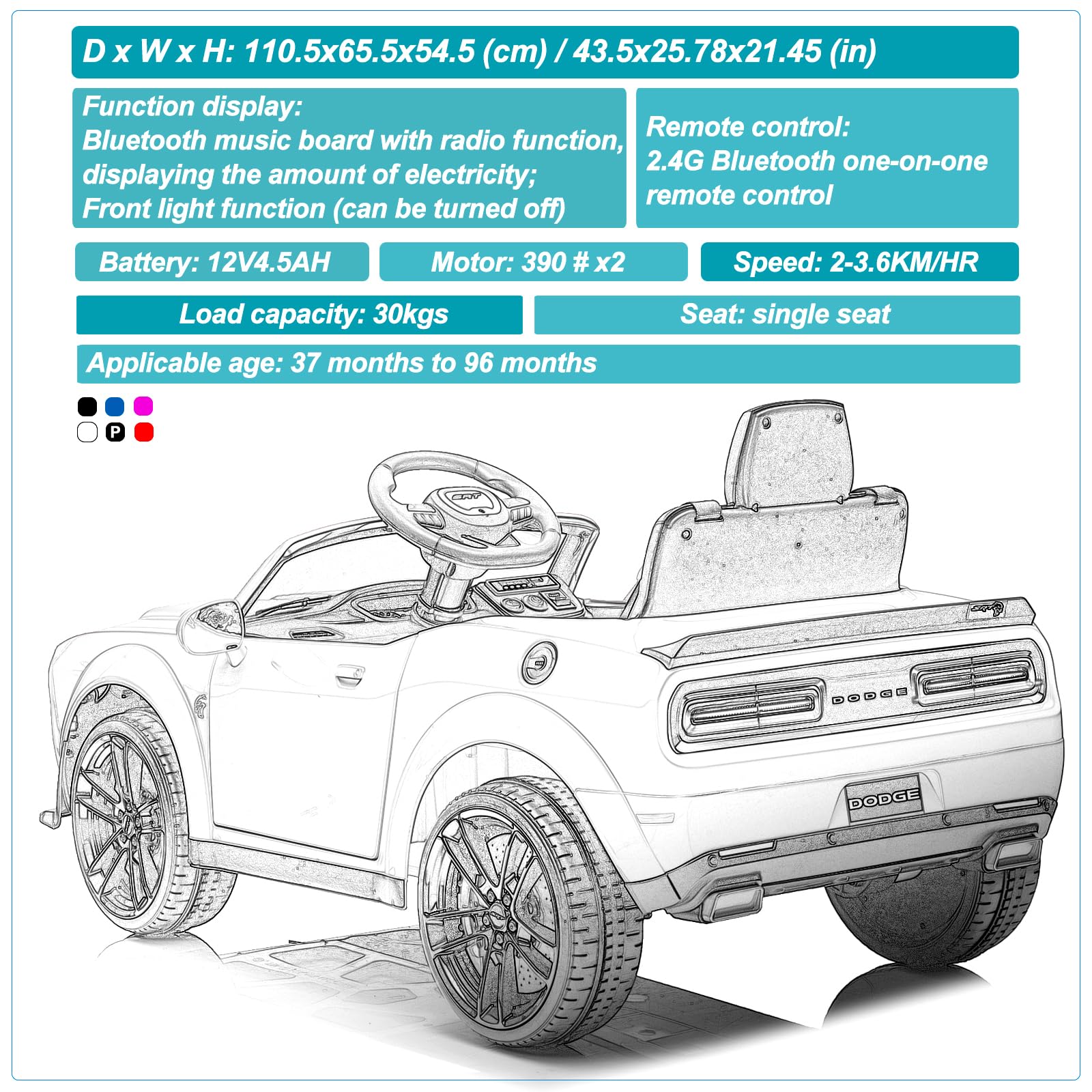Garvee Ride - P Series: 12V Electric Vehicles Battery Powered with Remote Control, LED Lights, Bluetooth, MP3 for Boys Girls - Black