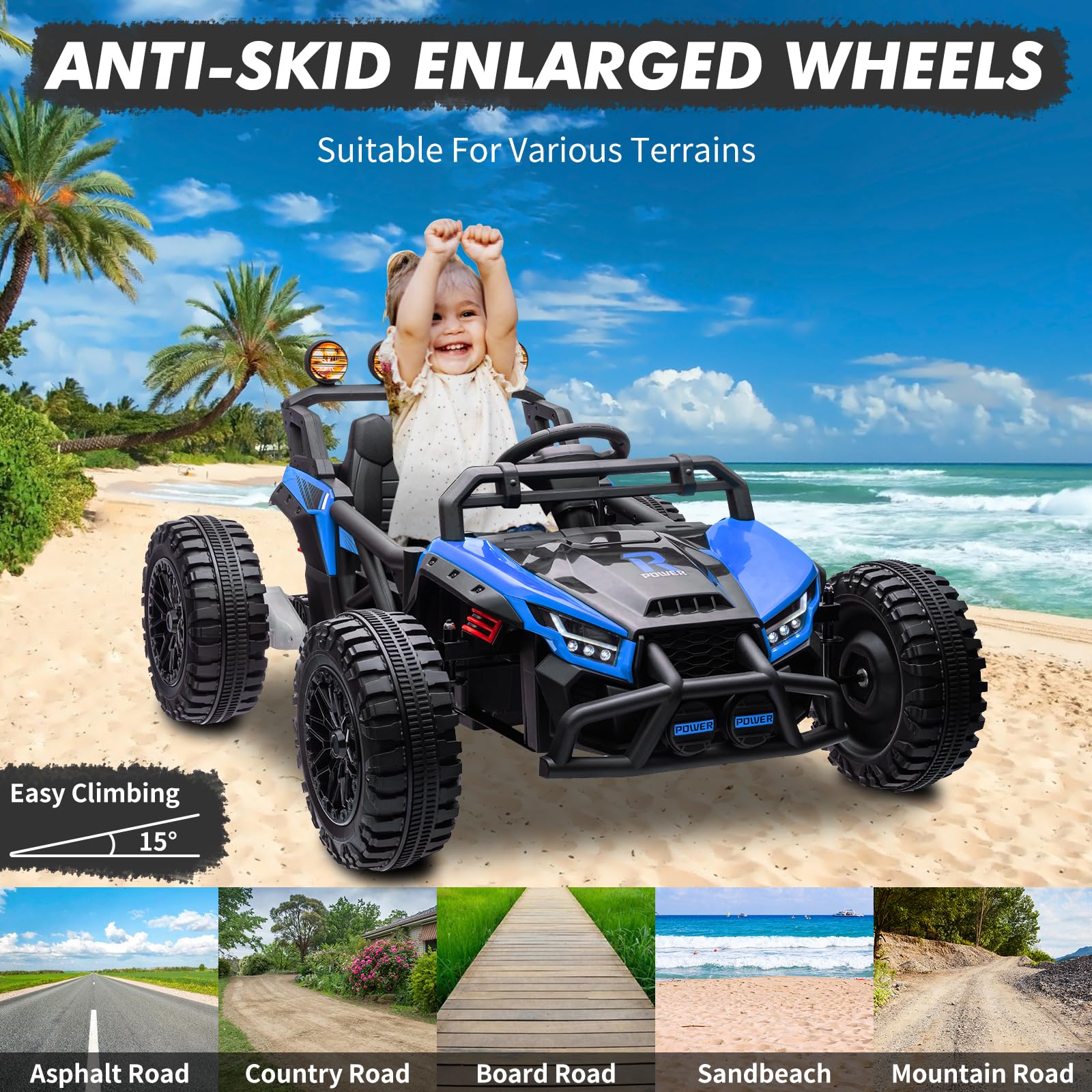 Garvee Ride - P Series: 24V Electric UTV,Ride On Toys for Big Kids,2x130W Powerful Electric Car with Remote Control, 4 Shock Absorbers,LED Lights,Music for Boys and Girls,Blue