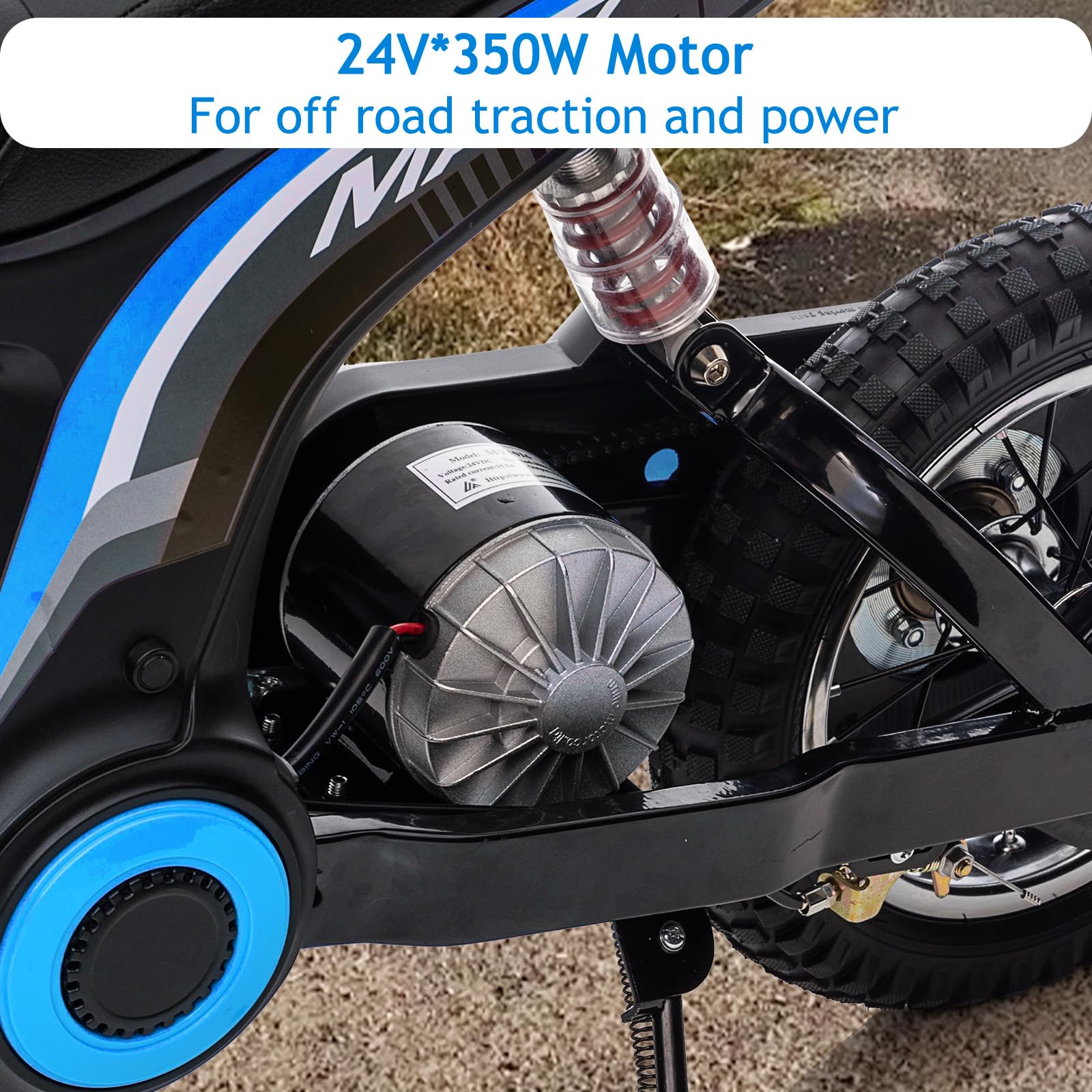 Garvee Ride - T Series: 24V-10A 350W Ride On Electric Dirt Bike For Kids Ages 13+, 14.29MPH, 3-Speed - Blue-9