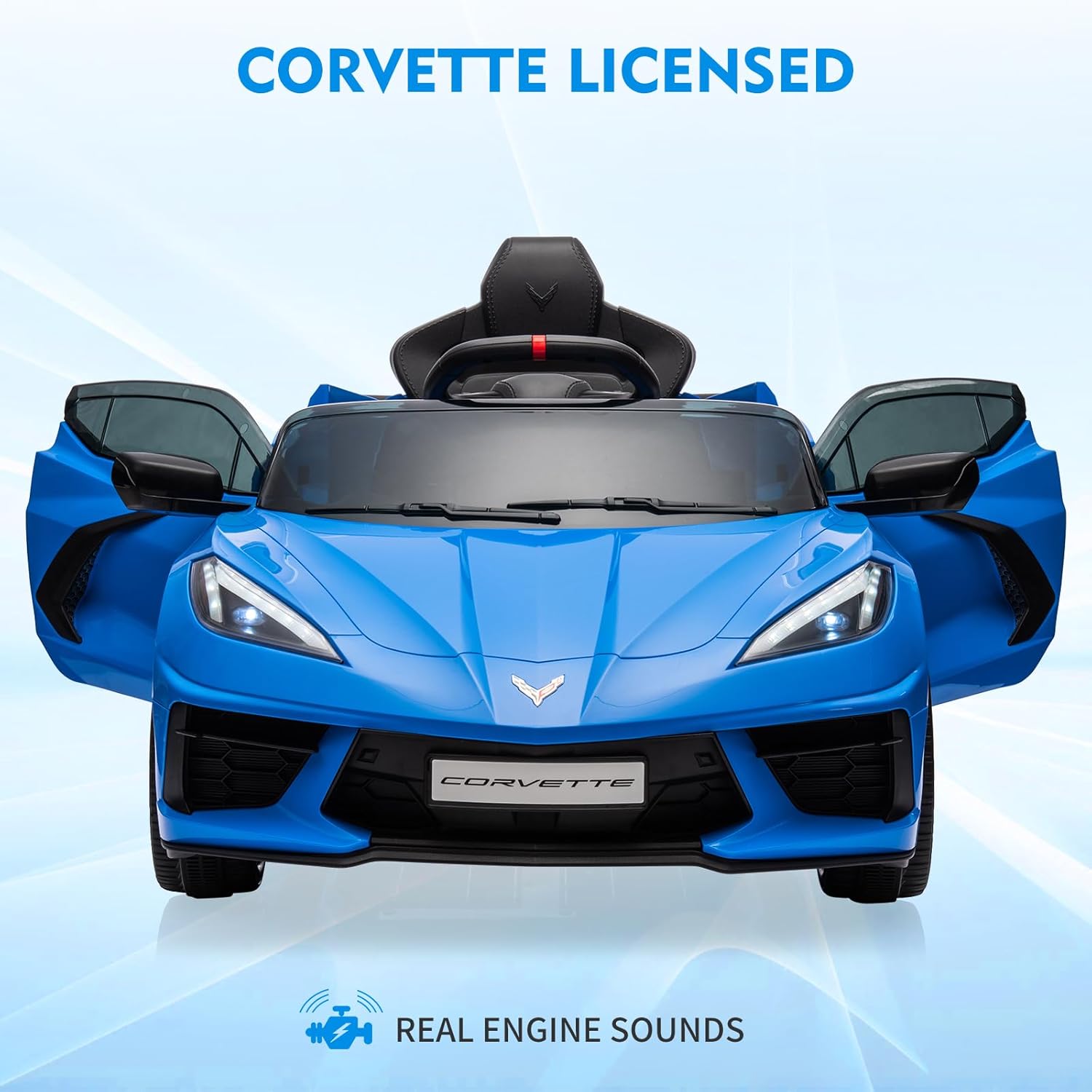 Garvee Ride - P Series: 12V Kids Ride on Car Licensed Corvette Battery Powered Car Toddles Electric Sports Car Toy with Remote Control, Visual Dashboard, LED Lights, Music, Gifts for Boys Girls, Dark Blue