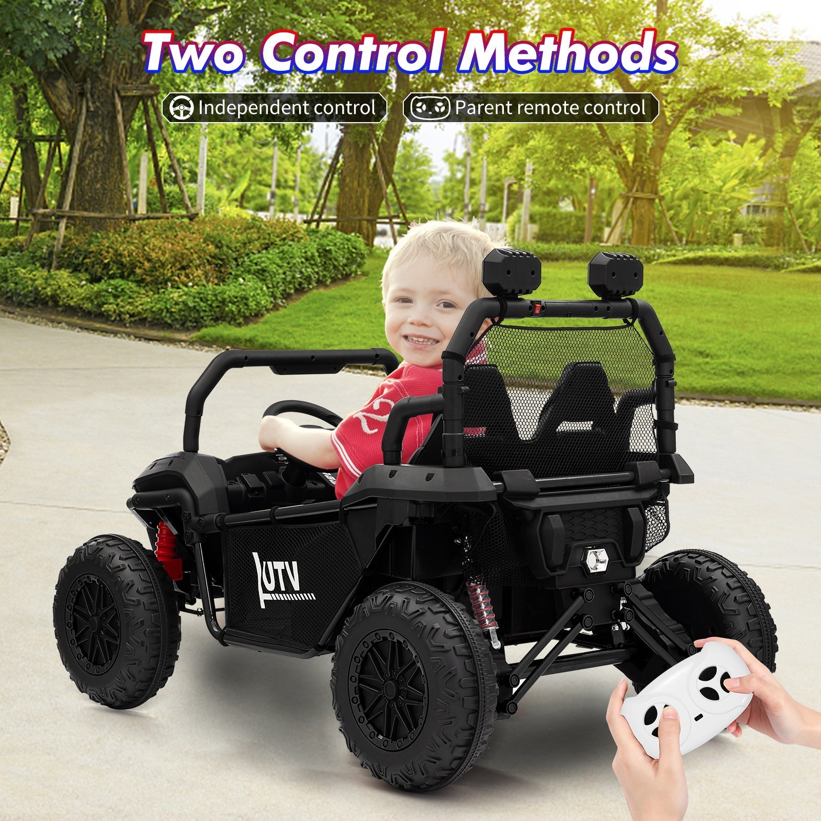 Garvee Ride - P Series: 2 Seater 24V Ride On Car,Electric Vehicle Utv Car for Kids,400W Motors Electric Truck With Remote,4.5MPH Max Speed,Four-Wheel Suspension,Music,Best Gift for Kids,Blue
