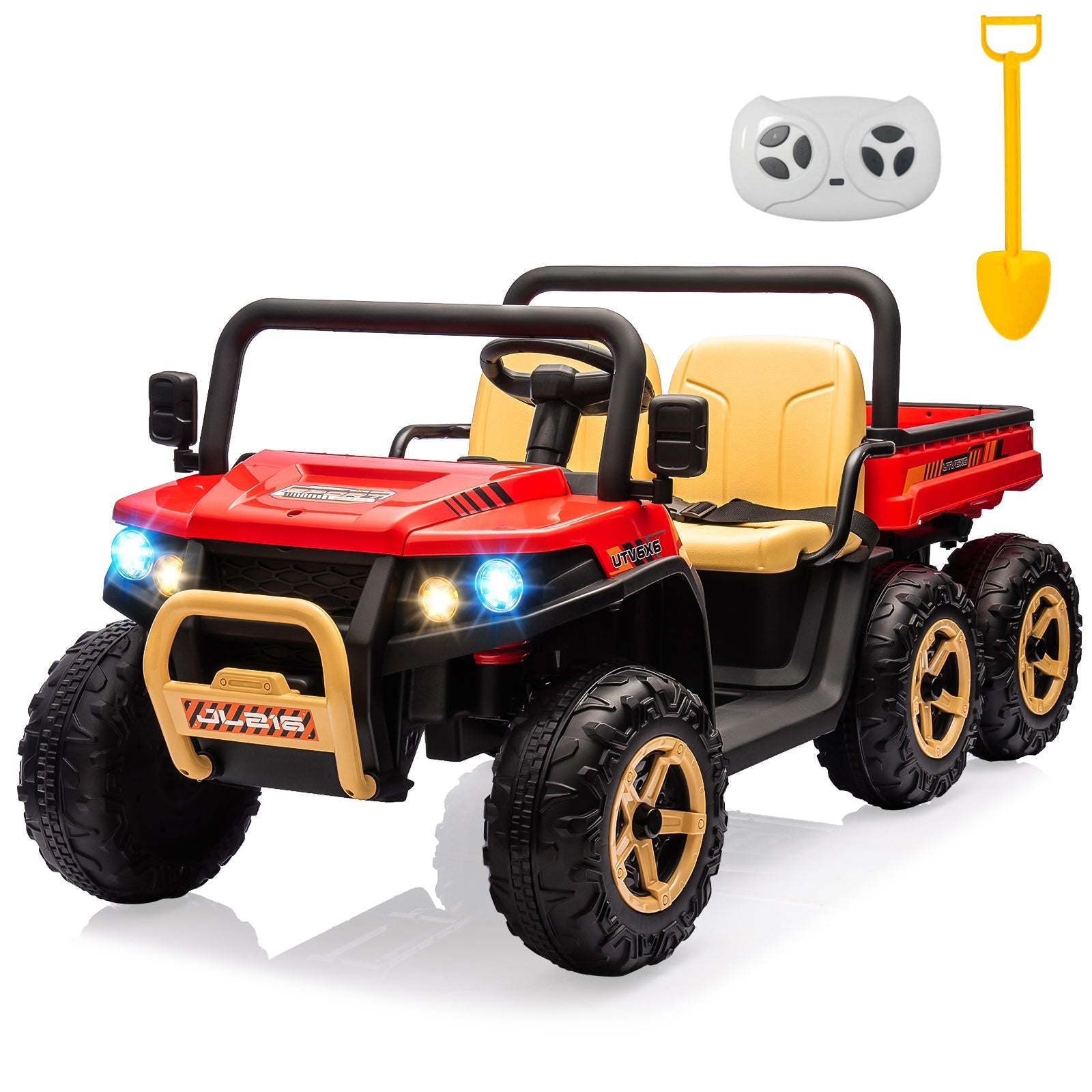 Garvee Ride - P Series: 2-Seater Ride on Car,6X6 24V Kids Ride On Dump Truck with Remote Control Electric Utility Vehicles UTV Battery Powered 6 Wheeler, for 3 years and up - Black & Red