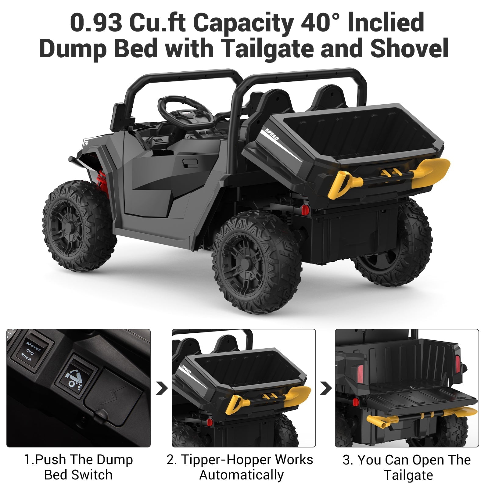 Garvee Ride - P Series: 24V Ride On Dump Truck for Big Kids, 4x4 Electric Car with Remote Control, Shovel, Bluetooth & Music, 24v Ride On Toys, Truck Car, Kids Electric Ride