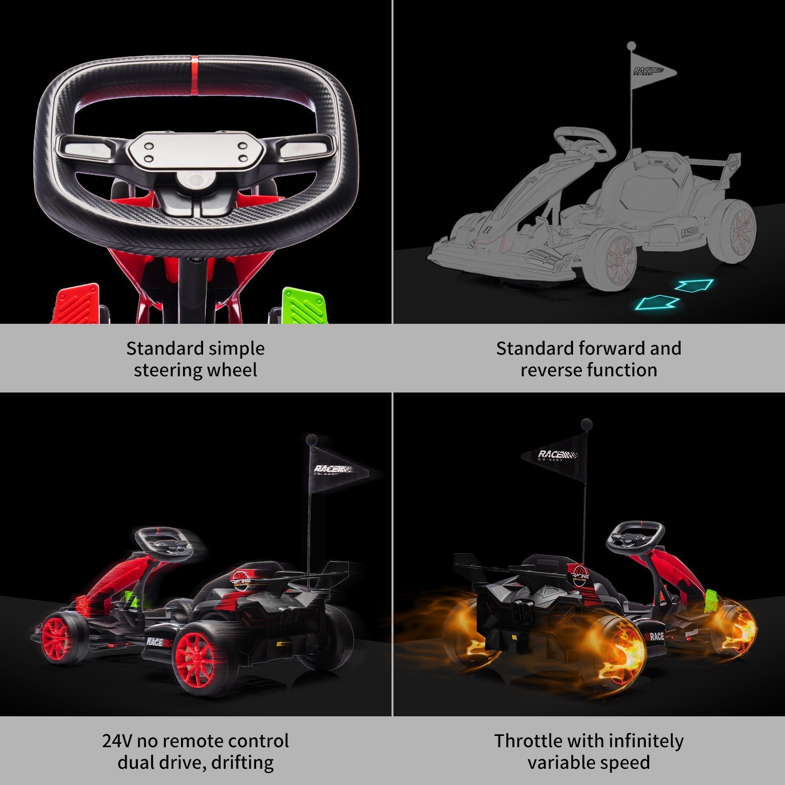 Garvee Ride - G Series: 24V Electric Drift Kart for Kids, Ride Car with Adjustable Seat & 7.5MPH Speed, EVA Silent Wheels, Parent-Safety Certified Ride-On Toy - Red