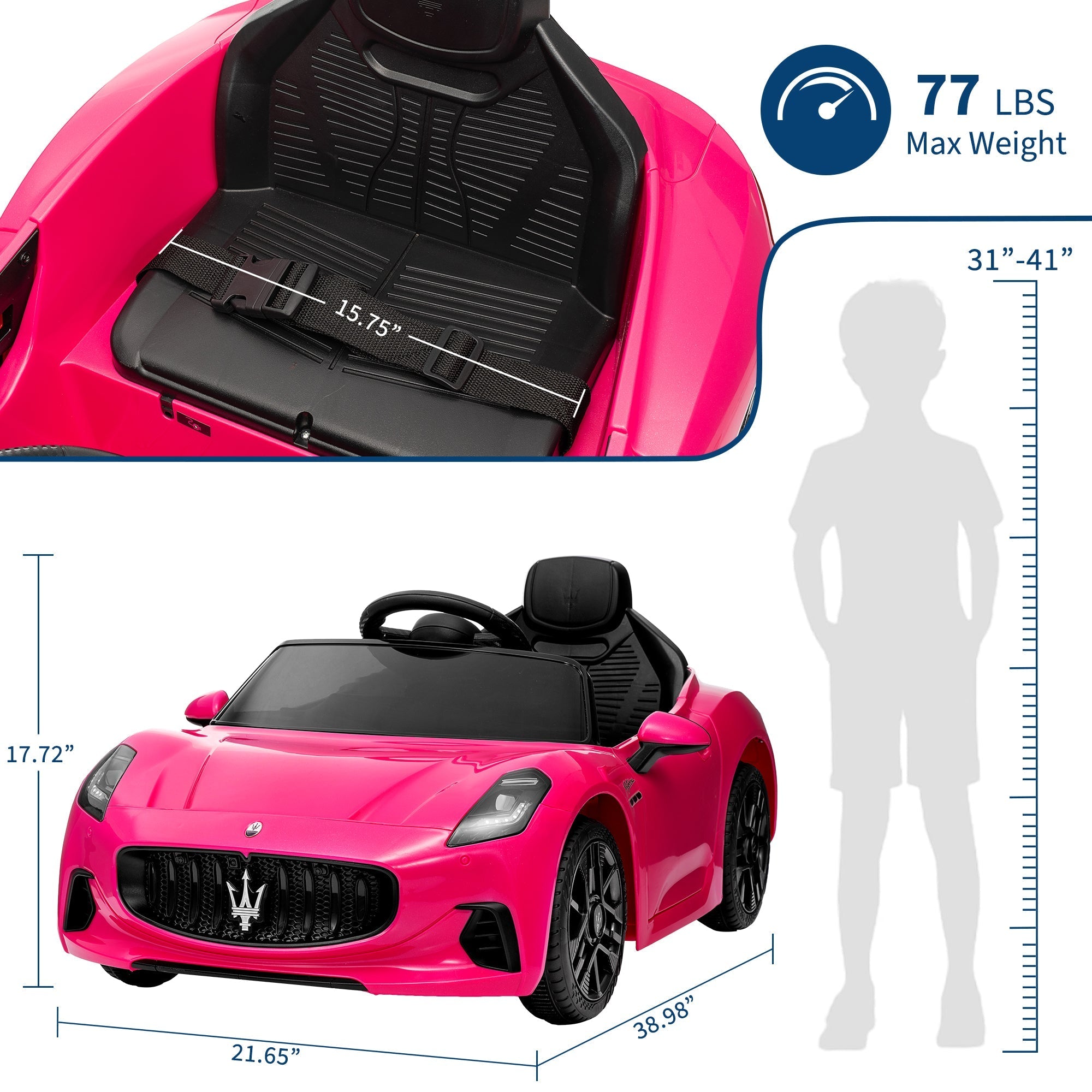 Garvee Ride - P Series: 12V Battery Powered Motorized Car for Kids with Remote Control, Spring Suspension, Double Doors, Bright Lights, 4 Wheel Electric Vehicle, Pink