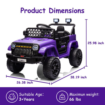 Garvee Ride - P Series: 12V Kids Ride On Truck for Toddles age 3+,with 2.4G Remote Control, Spring Suspension, Battery Display, LED Lights, Music, Battery Powered Ride on Car - Purple