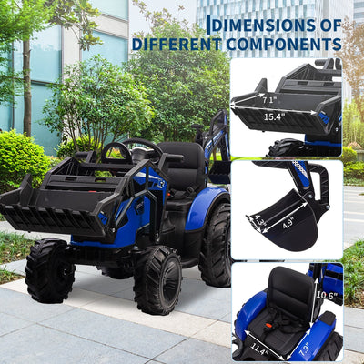 Garvee Ride P Series 3-in-1 Ride-On Tractor, 24V Electric, Excavator & Bulldozer, Remote Control, LED, Music, USB/Bluetooth max 66 lbs - Bright-blue