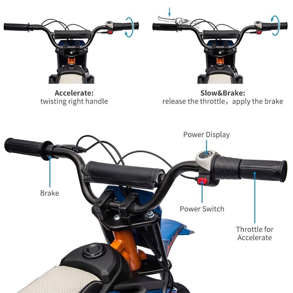 Garvee Ride - T Series: 24V Kids Electric Dirt Motorcycle for Kids Ages 13+, 250W Electric Off-Road Motorcycle,Up to 13.6MPH, Twist Grip Throttle,Metal Suspension,Air-Filled Tires,Leather Seat - Blue