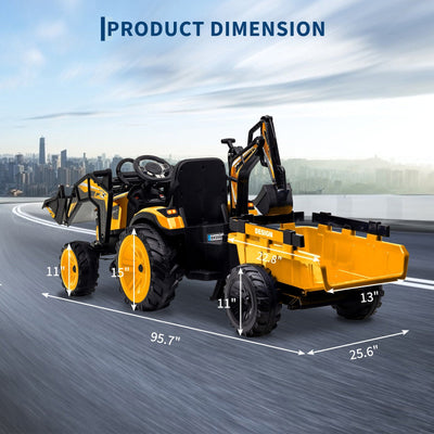 Garvee Ride P Series 3-in-1 Ride-On Tractor, 24V Electric, Excavator & Bulldozer, Remote Control, LED, Music, USB/Bluetooth max 66 lbs - Bright-Yellow