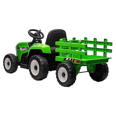Garvee Ride - P Series: 12V Electric Tractor & Trailer for Kids, 3-6 Yrs - With RC - Green / 25W