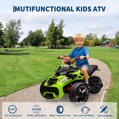 Garvee 12V Kids Ride on Toy for Kids, 2x55W Powerful Engine 7AH Battery, 3 - 7 km/H, 3 Wheelers Electric Vehicle, LED Lights, 2 Speeds, EVA Tire, Music, USB - Green