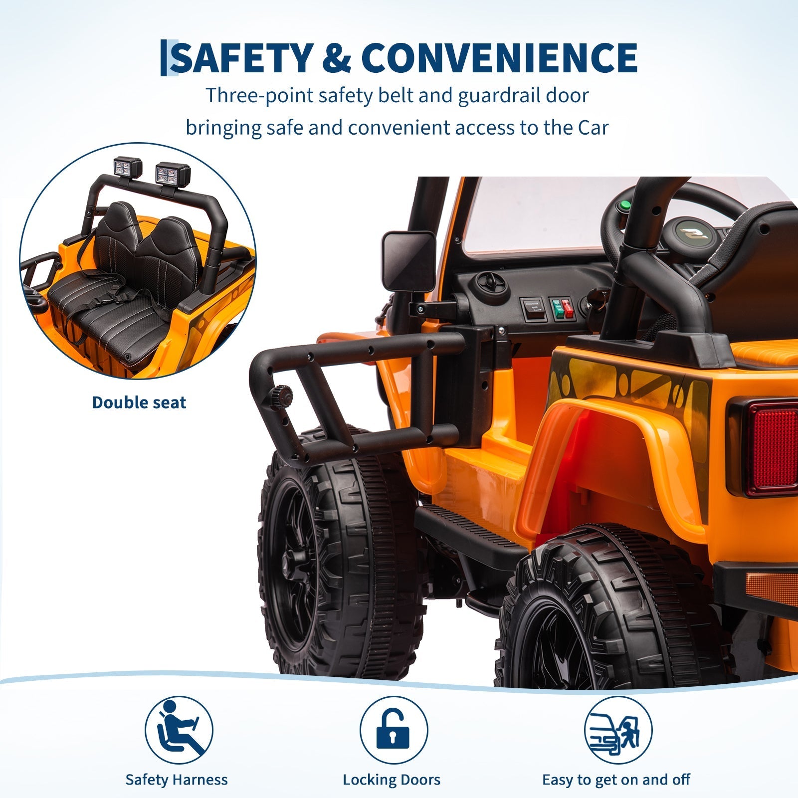 Garvee Ride - P Series: 24V 2 Seater Ride On Truck Car For Kid age 3 - 8 years, w/Remote Control, 4-Wheeler Suspension, 4x55W Powerful Engine, 4WD Battery Powered, LED Lights, Soft Braking - Orange