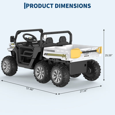 Garvee Ride - P Series: 2-Seater Ride on Car,6X6 24V Kids Ride On Dump Truck with Remote Control Electric Utility Vehicles UTV Battery Powered 6 Wheeler, for 3 years and up - White