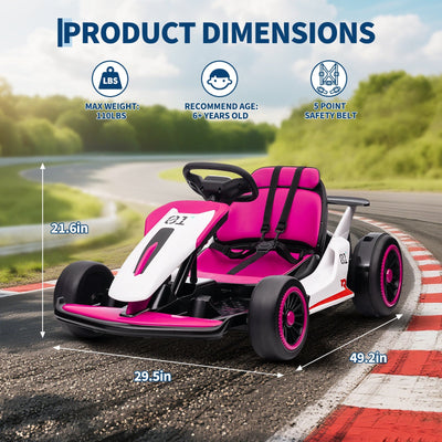 Garvee Ride - G Series: 6+,24V Drift Kart with 2X200W Strong Motor, 7AH Big Battery, Electric Pedals, Electric Go Kart Outdoor Race Toy - Pink