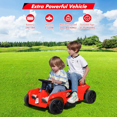 Garvee Ride - P Series: 2 Seaters 4-Wheelers Electric Ride On Toy for Kids, 24V 120W*2 Powerful Motors Max Load 200 Lbs, Two Driver Modes + Remote Control Modes for Toddlers Child with Music, USB, Storage Box, Red