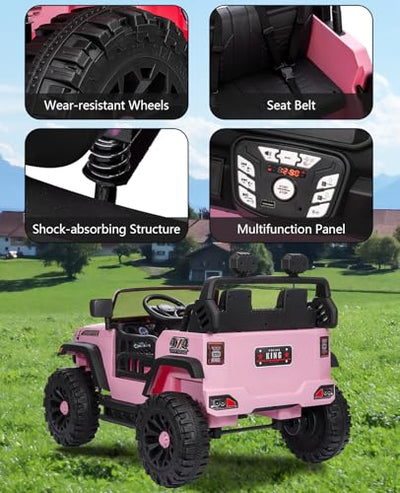 Garvee Ride - P Series: 24V Ride On Car 2 Seater For Kids Age 3+ , XL Electric Vehicles for Big Kids with 20" Wide Seat, 3 Speed, 2x200W Powerful Motor, Suspension, Bluetooth, Music,Power Wheels with Parent Control for Kids to Drive - Pink