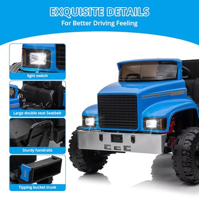 Garvee Ride - P Series: 24V Ride On Car with Remote Control Electric UTV Vehicles with Dump Bed, 4WD Power 4x200W Motors,4xSpring Suspension, 3 Speeds, 2 Seater