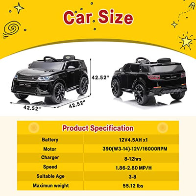 Garvee Ride - P Series: 12V Land Rover mini Kids Ride-On Car: Remote Control, LED Lights, Bluetooth, Music, Radio, Battery Powered, for Ages 3-8 - Black