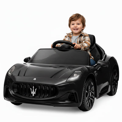 Garvee Ride - P Series: 12V Battery Powered Motorized Car for Kids with Remote Control, Spring Suspension, Double Doors, Bright Lights, 4 Wheel Electric Vehicle, Black