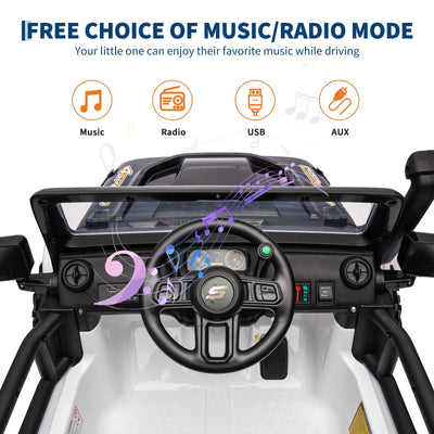 Garvee Ride - P Series: 24V 2 Seater Ride On Truck Car For Kid age 3 - 8 years, w/Remote Control, 4-Wheeler Suspension, 4x55W Powerful Engine, 4WD Battery Powered, LED Lights, Soft Braking - Black and White Mix