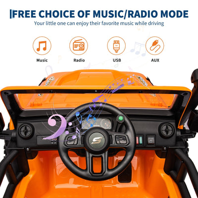 Garvee Ride - P Series: 24V 2 Seater Ride On Truck Car For Kid age 3 - 8 years, w/Remote Control, 4-Wheeler Suspension, 4x55W Powerful Engine, 4WD Battery Powered, LED Lights, Soft Braking - Orange