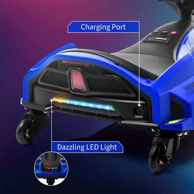 Garvee Ride - P Series: 12V Kids Drift Car: 45W Motor, 5 MPH, Music, LED, USB, Low-Power Alarm, 110lb Max - Blue