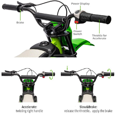 Garvee Ride - T Series: 24V Kids Electric Dirt Motorcycle for Kids Ages 13+, 250W Electric Off-Road Motorcycle,Up to 13.6MPH, Twist Grip Throttle,Metal Suspension,Air-Filled Tires,Leather Seat - Green