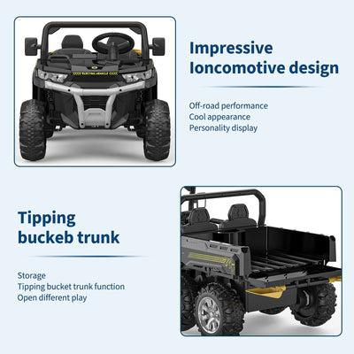 Garvee Ride - P Series: 2-Seater Ride on Car,6X6 24V Kids Ride On Dump Truck with Remote Control Electric Utility Vehicles UTV Battery Powered 6 Wheeler, for 3 years and up - Black