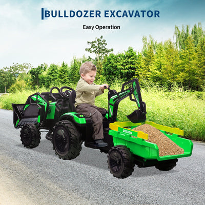 Garvee Ride P Series 3-in-1 Ride-On Tractor, 24V Electric, Excavator & Bulldozer, Remote Control, LED, Music, USB/Bluetooth max 66 lbs - Bright-green
