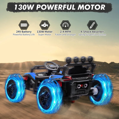 Garvee Ride - P Series: 24V Electric UTV,Ride On Toys for Big Kids,2x130W Powerful Electric Car with Remote Control， 4 Shock Absorbers，LED Lights,Music for Boys and Girls,Blue