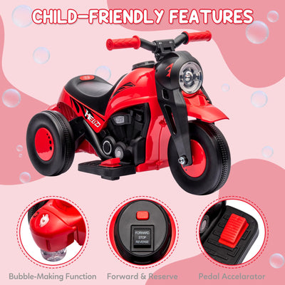 Garvee Ride - P Series: 6V Battery-Powered Electric Motorcycle with 1.9 Mph Speed, Led Headlights, Music, Pedal, Forward/Reverse, 3 Wheels | Motorbike Toy Gift for Toddlers 3 and Up - Red