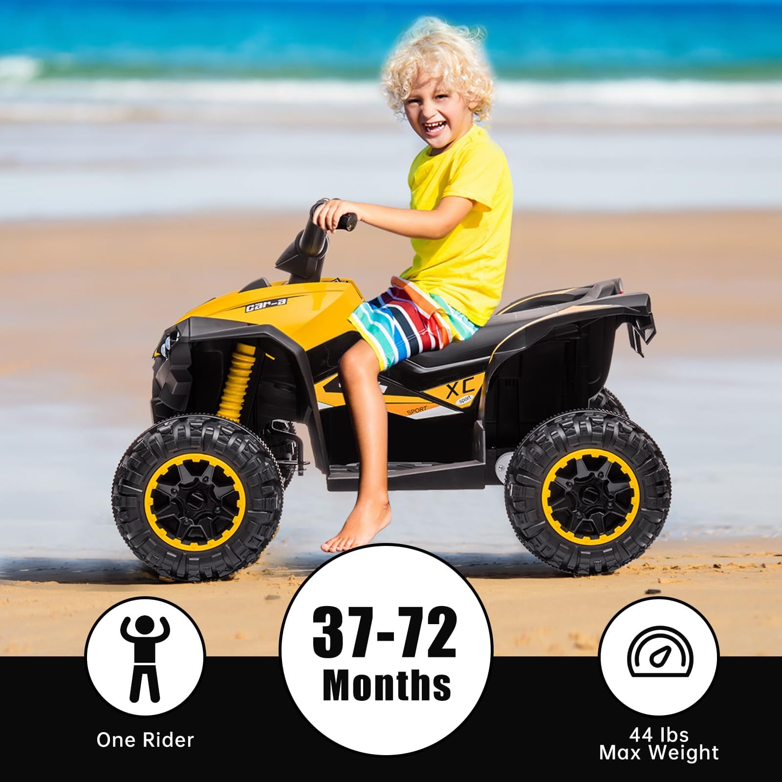 Garvee Ride - P Series: 12V Kids Quad ATV 4 Wheeler with Music, LED Lights for Boys & Girls - Yellow