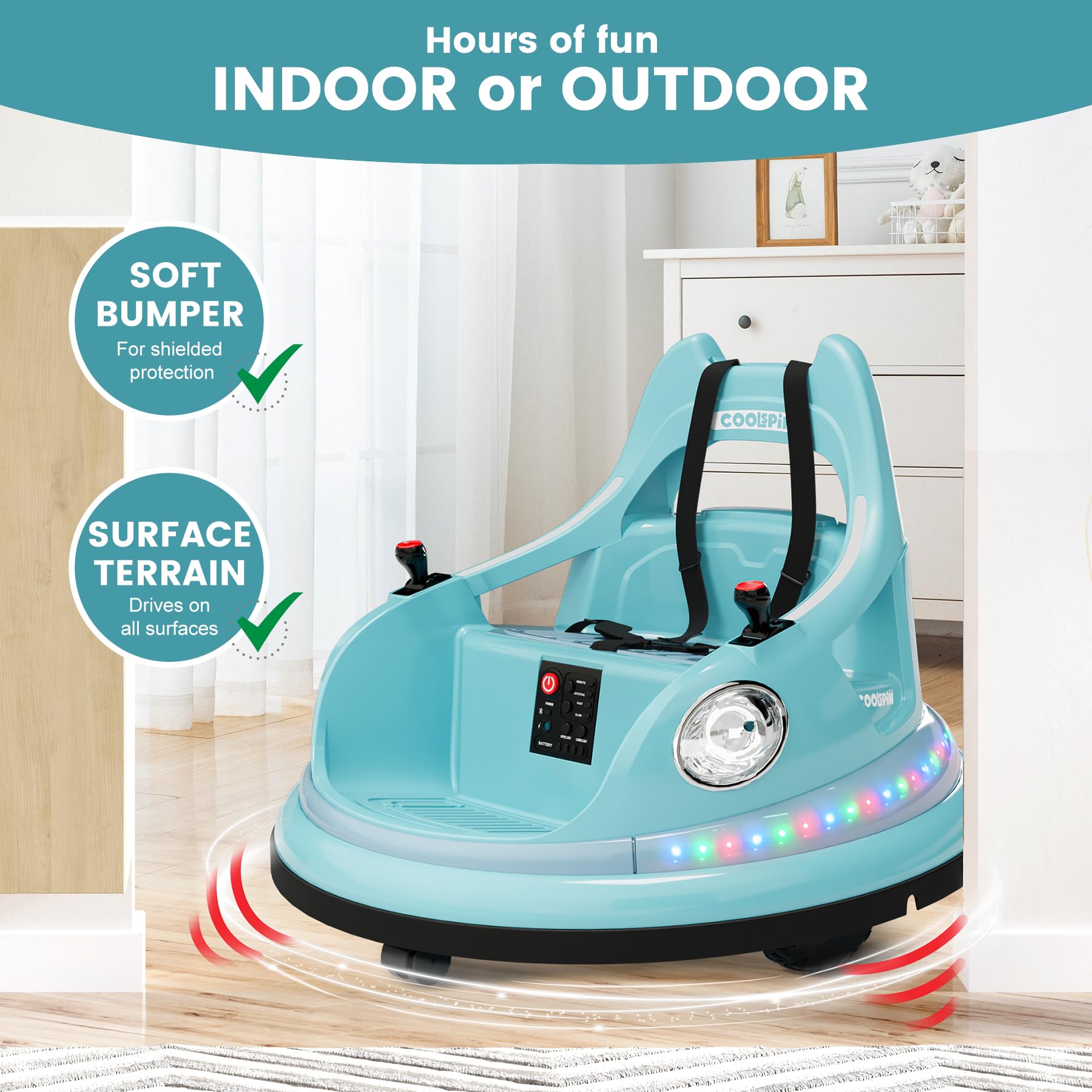 Garvee Ride - P Series: 12V Ride on Toddler Bumping Car W/Remote Control, LED Lights & 360 Degree Spin, ASTM Certified - Blue