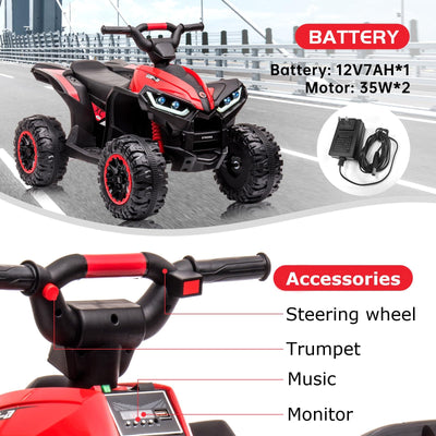 Garvee Ride - P Series: 12V Kids Quad ATV 4 Wheeler with Music, LED Lights for Boys & Girls - Red