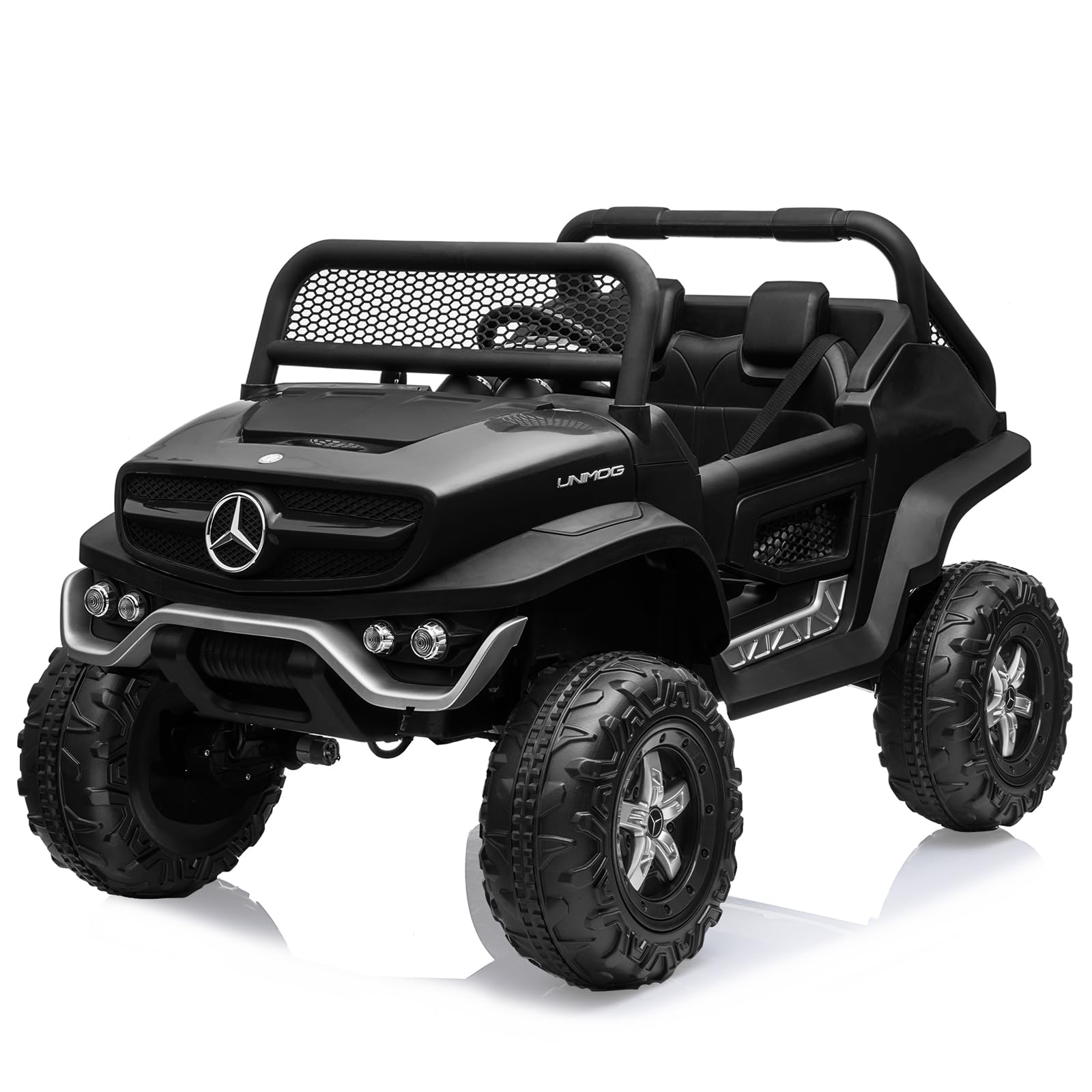 Garvee Ride - P Series: 2 Seater Kids Ride On Truck 24V Ride On Toy Licensed Mercedes Benz Battery Powered Electric Vehicle for Toddles With Remote Control, Battery Display, Trunk, Spring Suspension, Led Lights, Music, Black