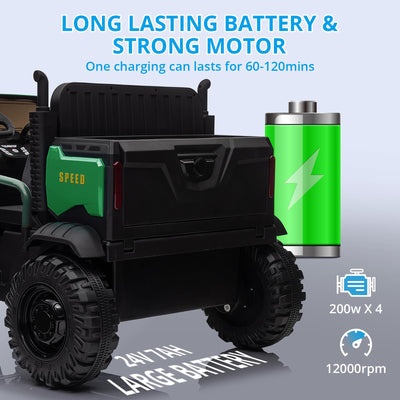 Garvee Ride - P Series: 24V Ride On Truck with Remote Control Electric UTV Vehicles with Dump Bed, 4WD Power 4x200W Motors,4xSpring Suspension, 3 Speeds, 2 Seater Kids Ride On Toys Best Gifts for Kids - Green