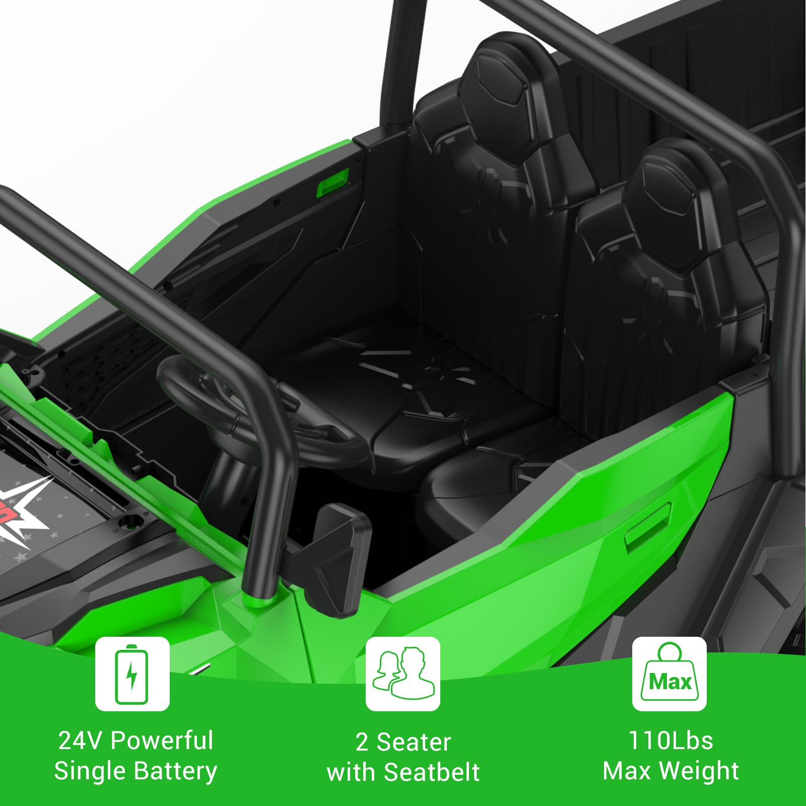 Garvee Ride - P Series: 24V 4WD Electric Ride On Dump Truck with Remote Control, 2-Seater, Music Player, LED Lights, Key Start Safety System, Durable Plastic, Off-Road Kids Toy for Ages 3+ - Green